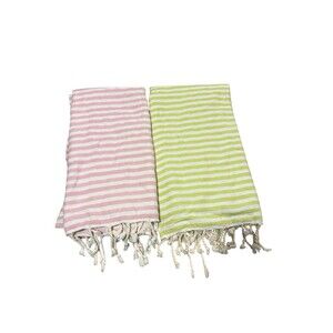 Turkish T Cotton Beach Towel Picnic Cloth Bath Towel Set Of 2 Pink Green Large